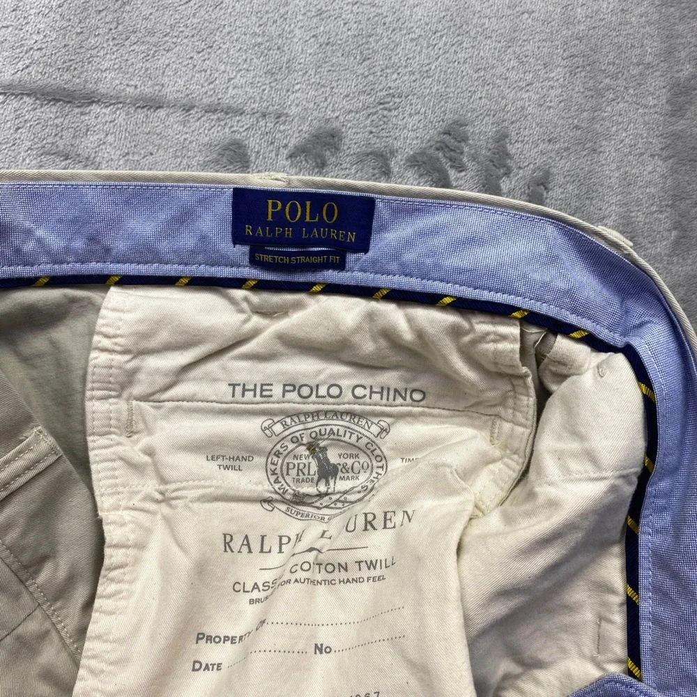 Polo Ralph Lauren Men Sz 36 Khaki Stretch‎ Straight Fit Chino Pants Tan Preppy